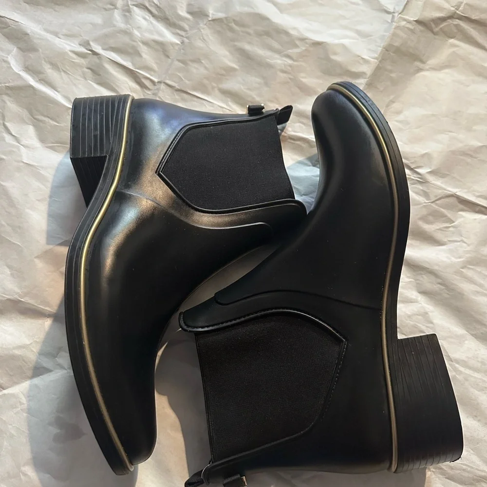 Kate Spade Black Ankle Booties with Gold Trim